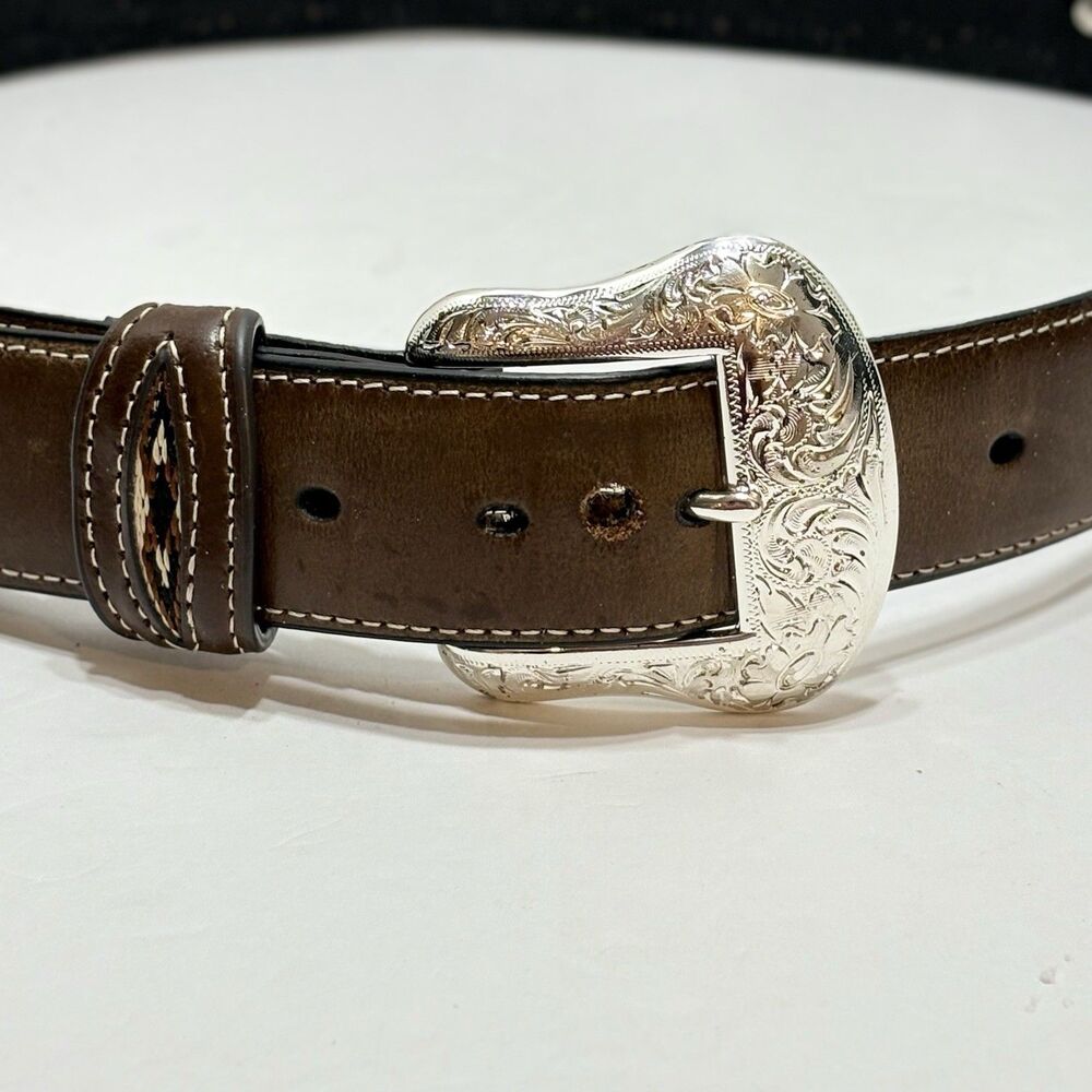 Nocona Belt Co. Western Leather Cowboy Belt Silver Buckle Men's Size 34